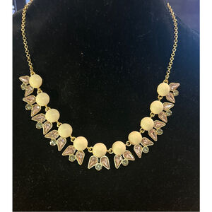J. Crew Cream Peach & Grey Rhinestone Crystal Gold Tone Necklace 17”-19”
